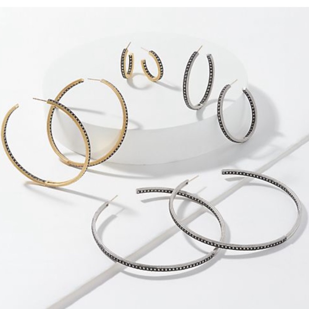 FREIDA ROTHMAN Goldtone Sterling Silver CZ 20mm Inside Out Hoop Earrings $150NEW
